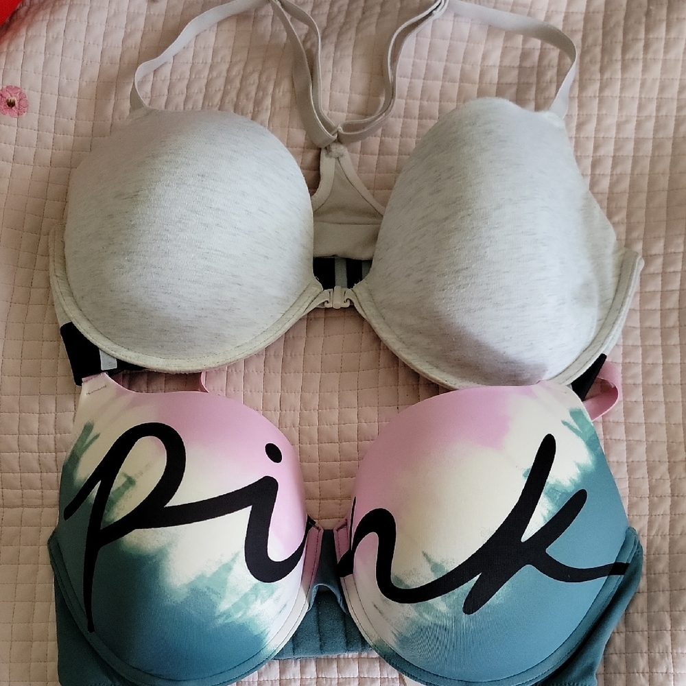 1 PINK & 1 Victoria's Secret Gray & Multicolor Ombre Bra Size 36DD